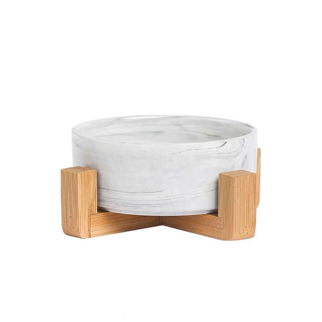 Ptc Marble Ceramic Bowl With Wooden Stand Medium 850ml Grey