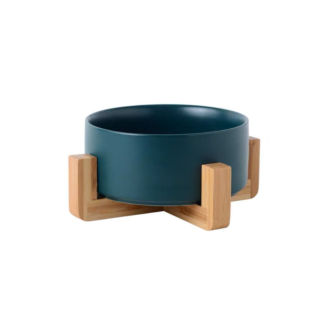 Ptc Matte Ceramic Bowl With Woden Stand 850ml Green