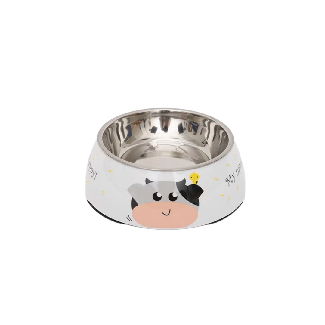 Ptc 2in1 Feeding Dish With Stainless Steel Insert M Moo Cow