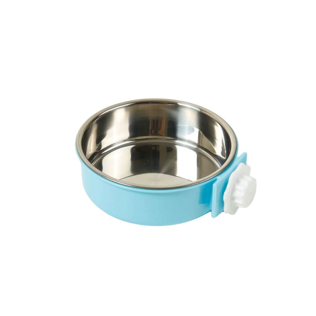 Ptc Cage Hanging Feeding Bowl With Stainless Steel Insert Small Blue