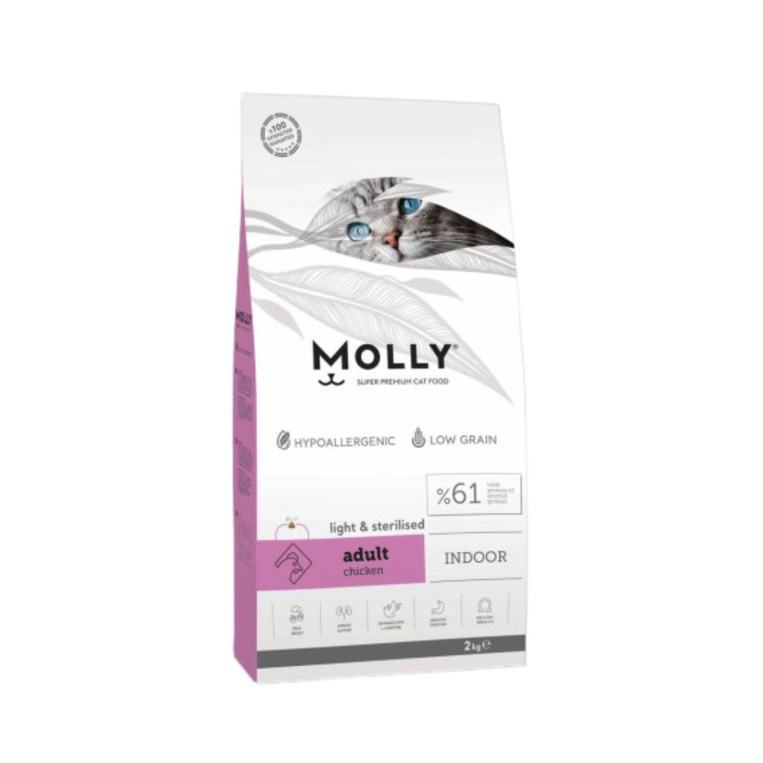 Molly Cat 2kg Adult Indoor Light & Sterilised Chicken Dry Cat Food