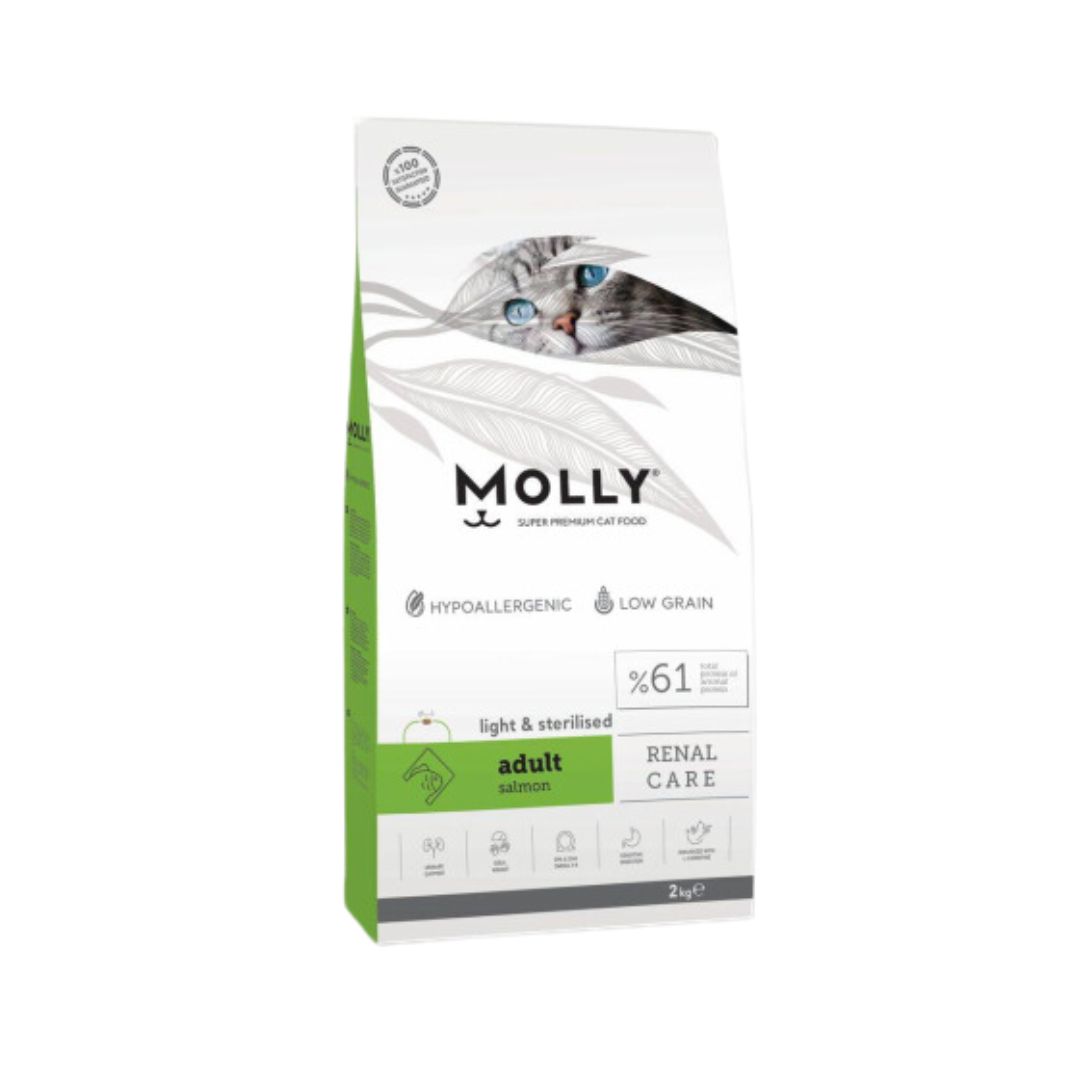 Molly Cat 2kg Adult Renal Care Light Sterilised Salmon Dry Cat Food