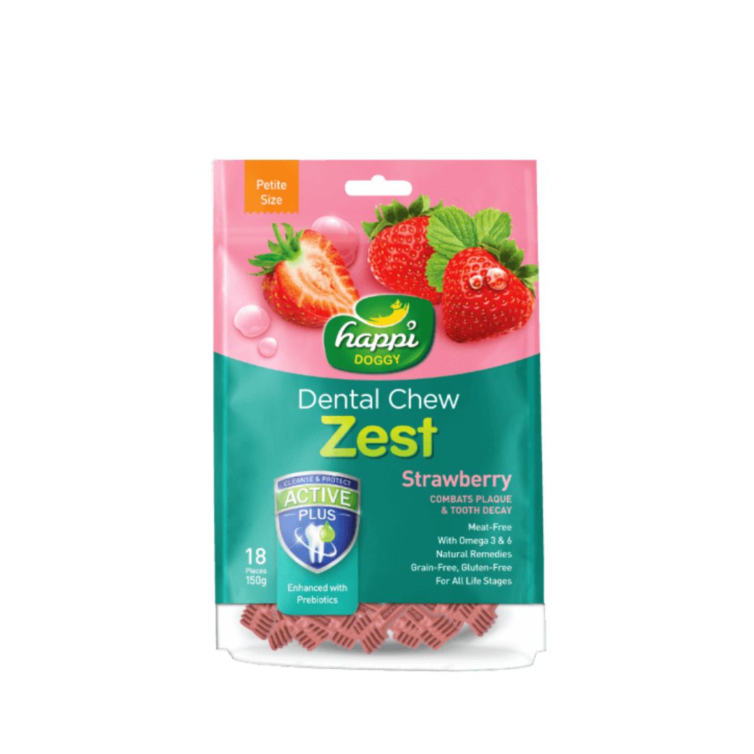 Happi Doggy Dental Chew Zest Petite 18pcs Strawberry 2.5'' 150g