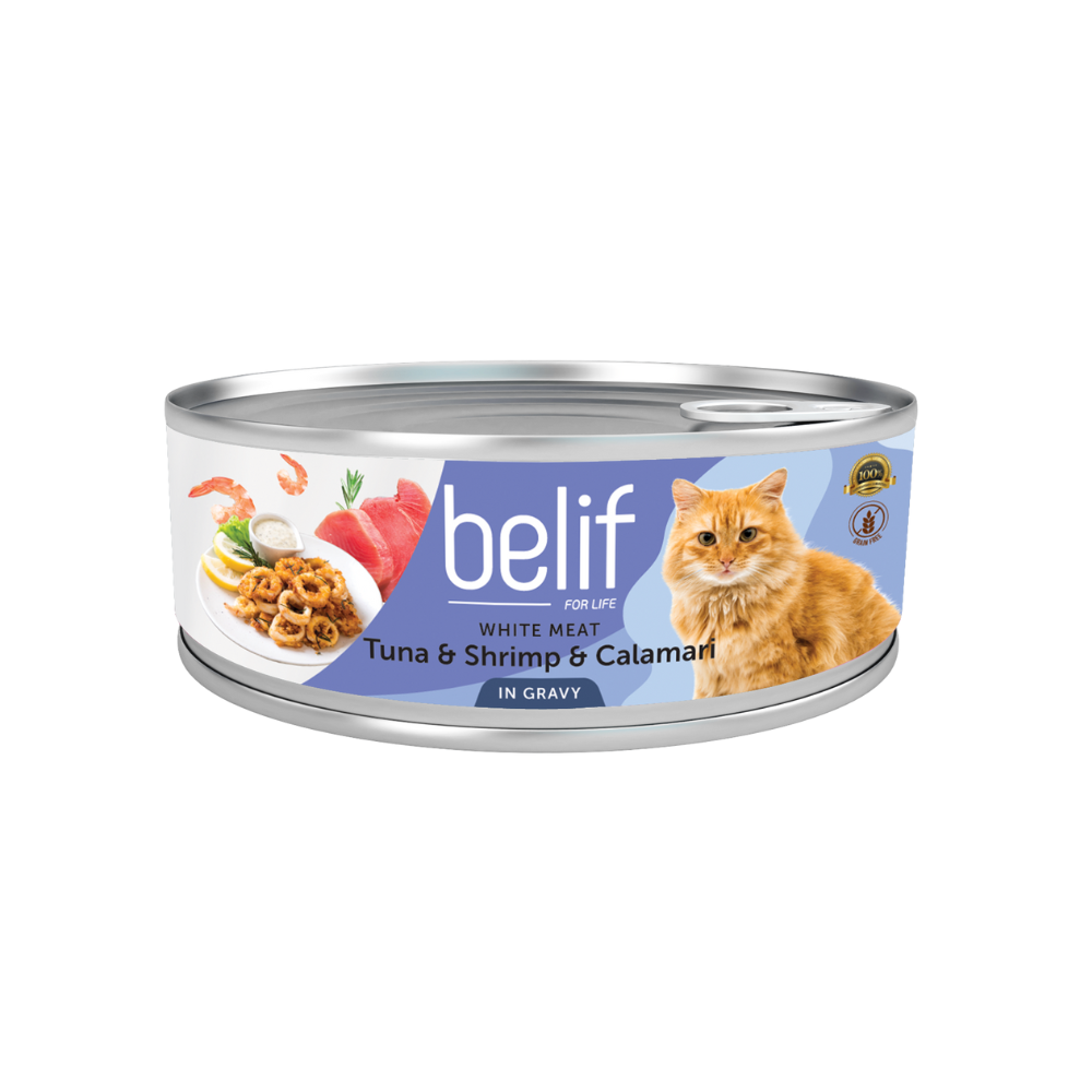 Belif White Meat Tuna & Shrimp & Calamari In Gravy 80g Wet Cat Food