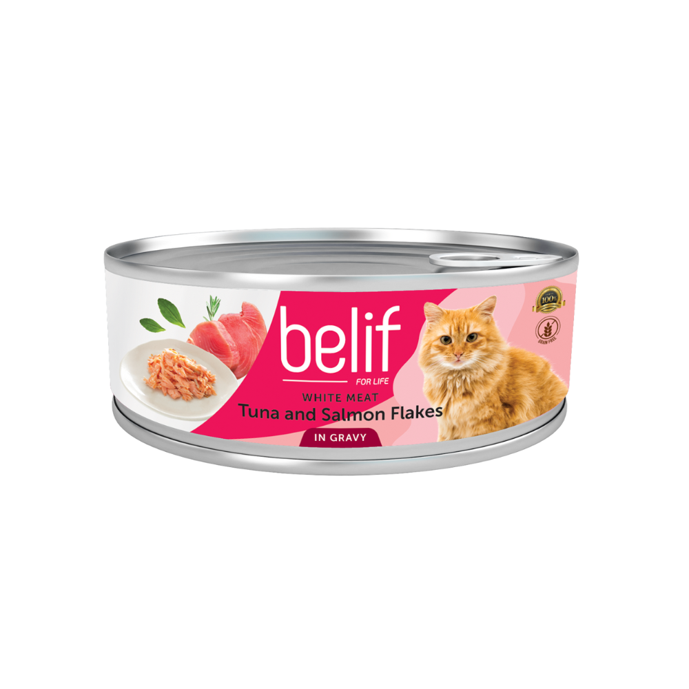 Belif White Meat Tuna & Salmon Flakes In Gravy 80g Wet Cat Food