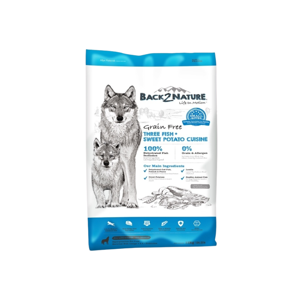 Back2nature 11kg Grain Free Three Fish & Sweet Potato Recipe Small Bites Dry Dog Food