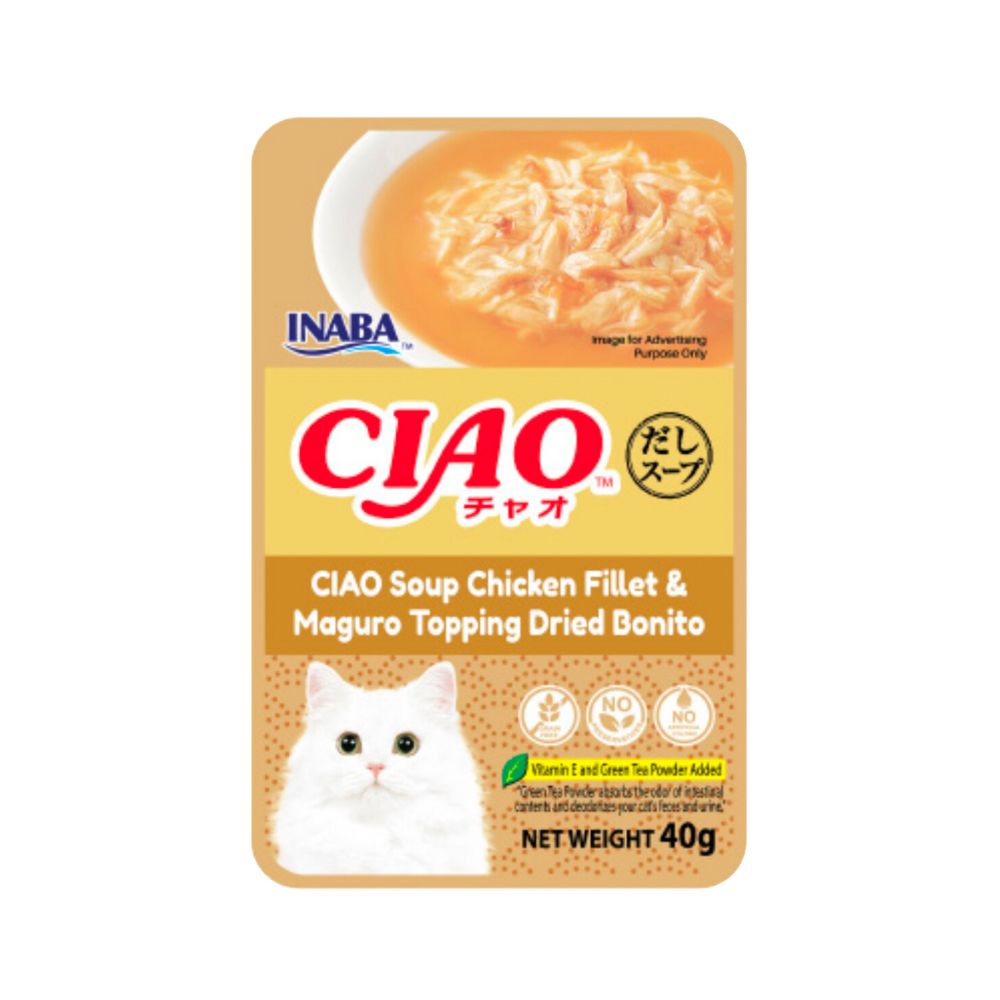 Ciao Pouch Soup 40g Chicken Fillet & Maguro Topping Dried Bonito Wet Cat Food