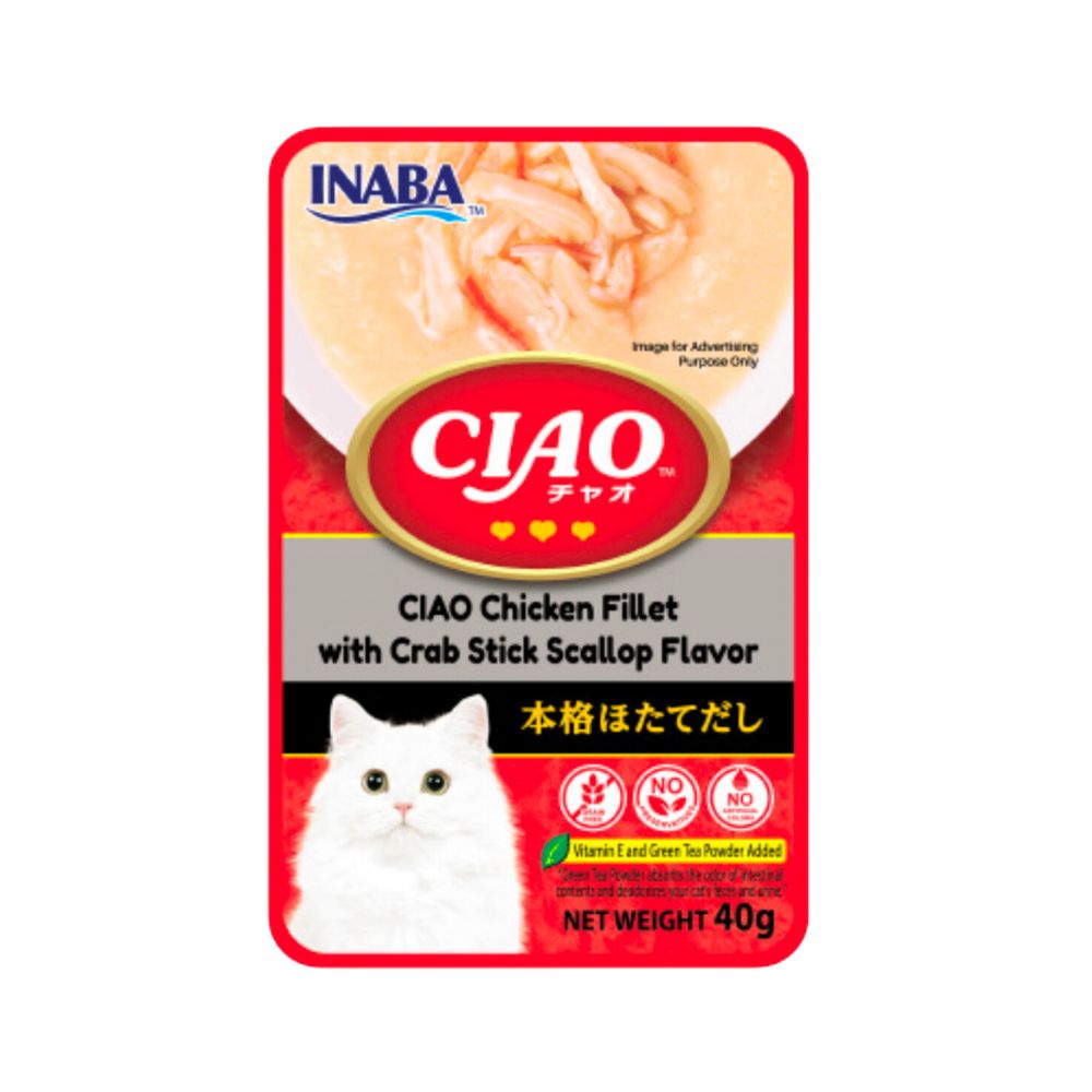 Ciao Pouch 40g Regular Chicken Fillet W Crab Stick Scallop Wet Cat Food