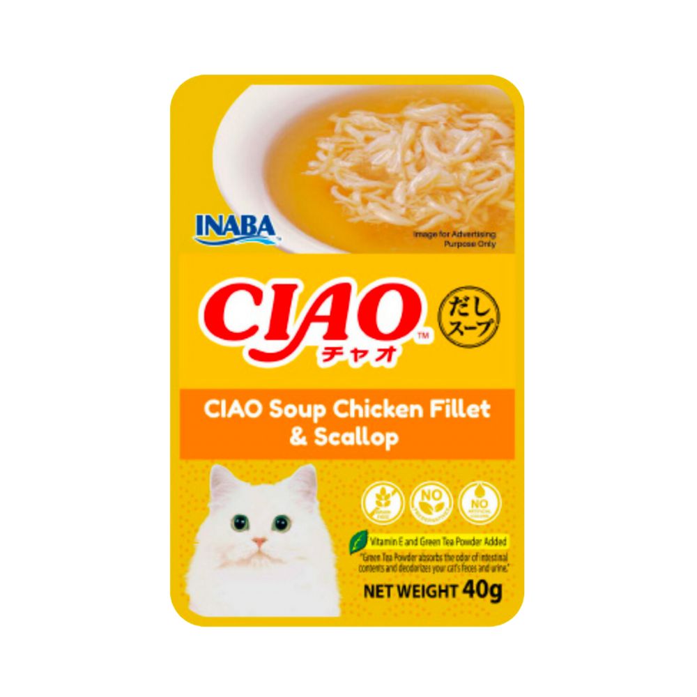 Ciao Pouch Soup 40g Chicken And Scallop Wet Cat Food