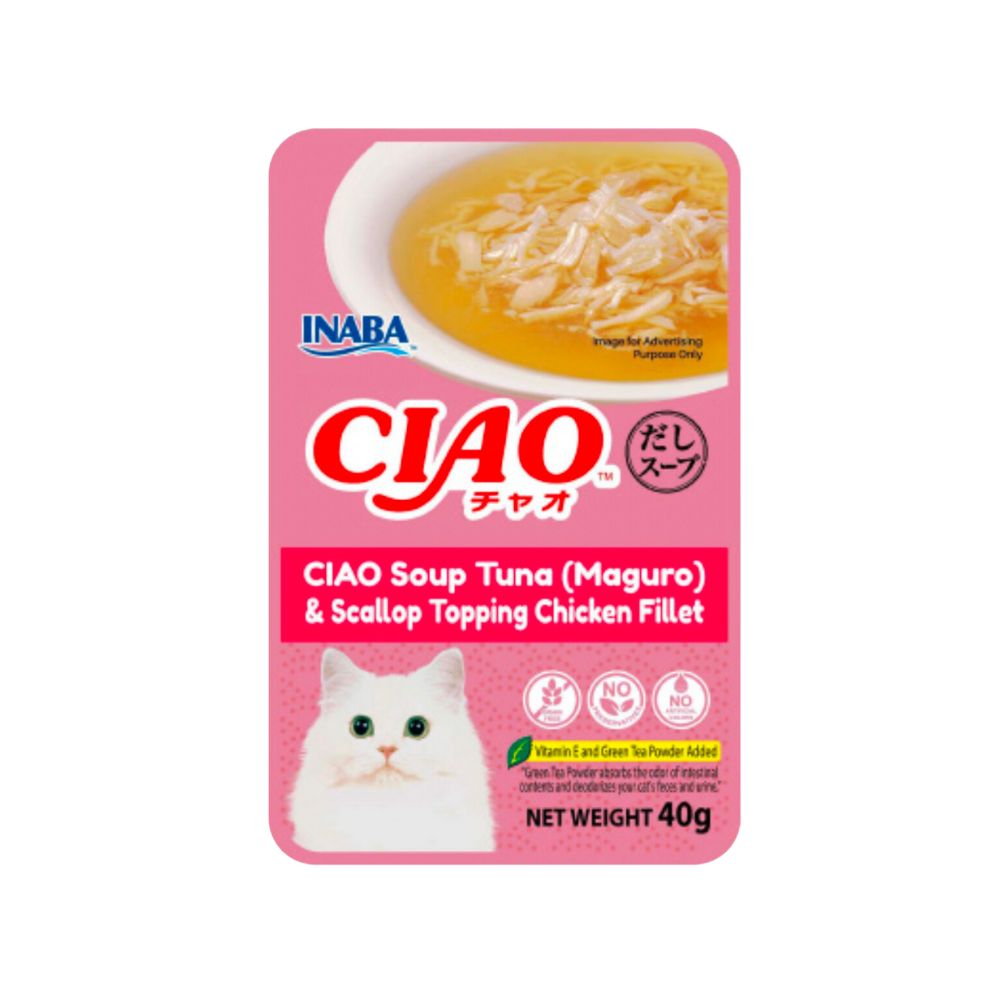 Ciao Pouch Soup 40g Maguro Scallop Chicken Wet Cat Food