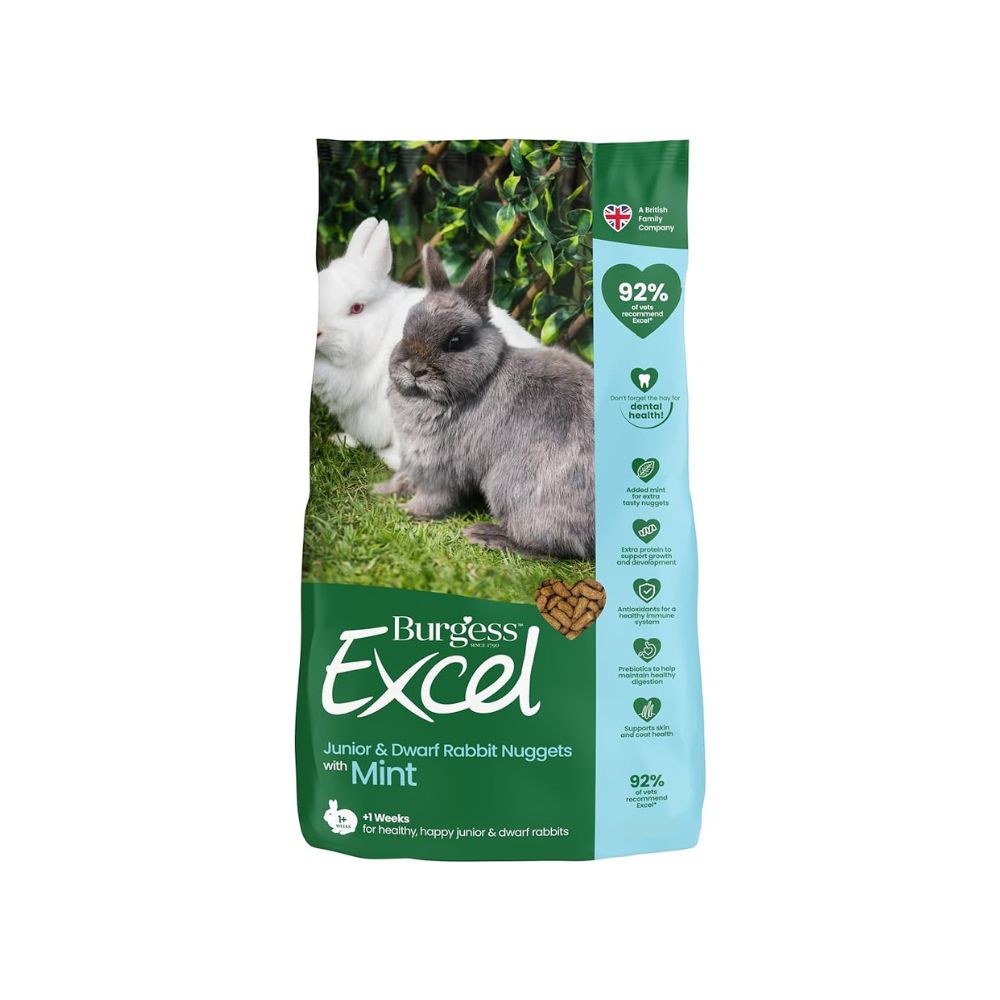 Burgess 1kg Excel Junior & Dwarf Rabbits Nuggets With Mint