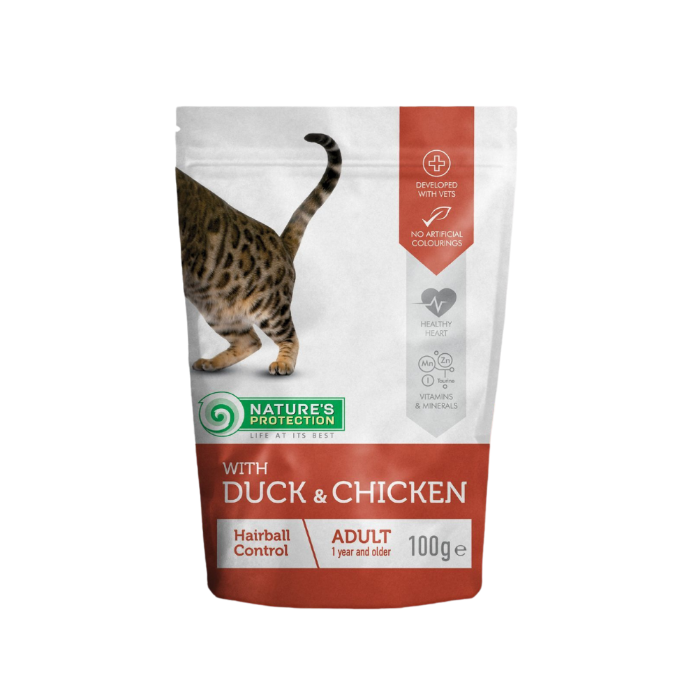 Nature's Protection Cat Pouch 100g Hairball Control With Duck & Chicken Wet Cat Food